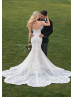 Plunging Sweetheart Neck Beaded Ivory Lace Tulle Wedding Dress With Champagne Lining